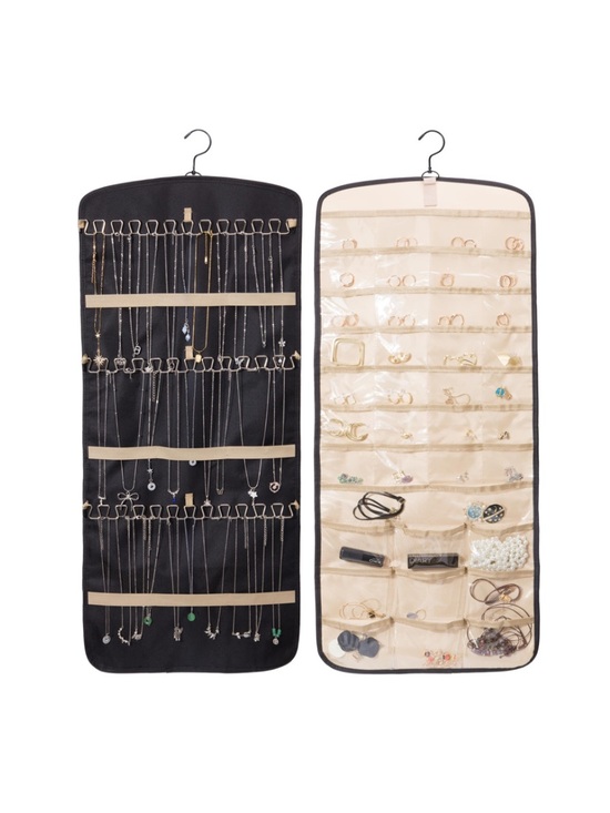 Boxy Concepts Other - Two-Sided Hanging Jewelry Organizer – Black & Beige Necklace and Earring Storage